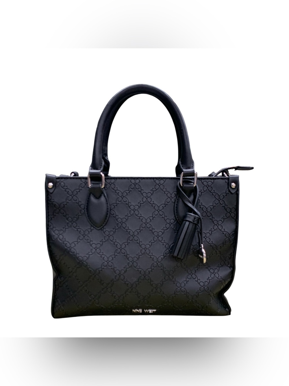Nine West Black Embossed Satchel with Tassel